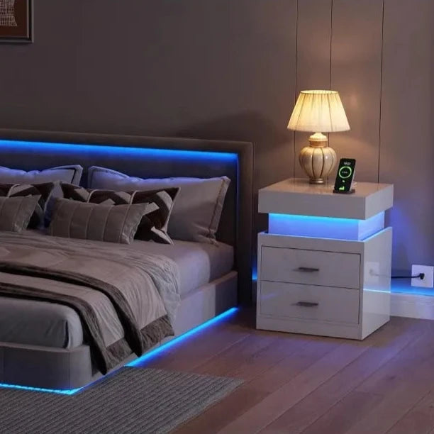 LED Bedside Table with Charging Station